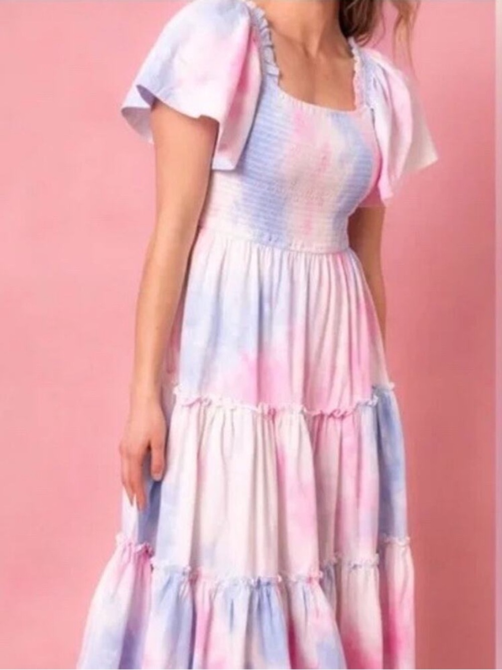 Ivy City Co Pastel Tie Dye Cotton Midi Dress | Size S